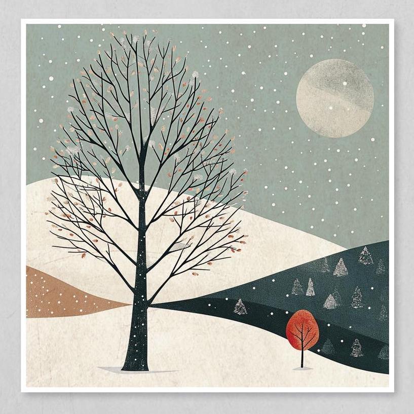 winter wall art, minimalist art, Scandinavian decor, modern decor, winter landscape, tree art, woodland art, forest art, wall art set, printable art, winter, minimalist, Scandinavian, modern, landscape, tree, woodland, forest, wall art, set of 4