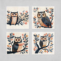 Owl Wall Art - Set of 4 Boho Owl Prints | Woodland Nursery Decor for Kids Room