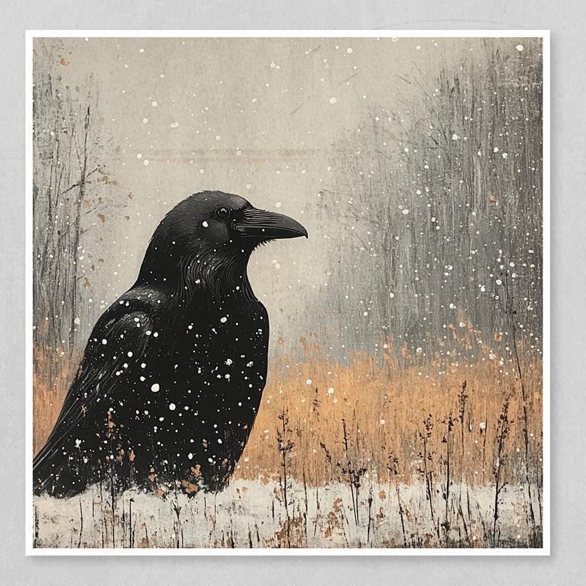 raven wall art, gothic decor, dark academia, nature prints, winter landscape, bird art, crow art, wildlife art, wall art set, raven, gothic, dark academia, nature, winter, landscape, bird, crow, wildlife, wall art, set