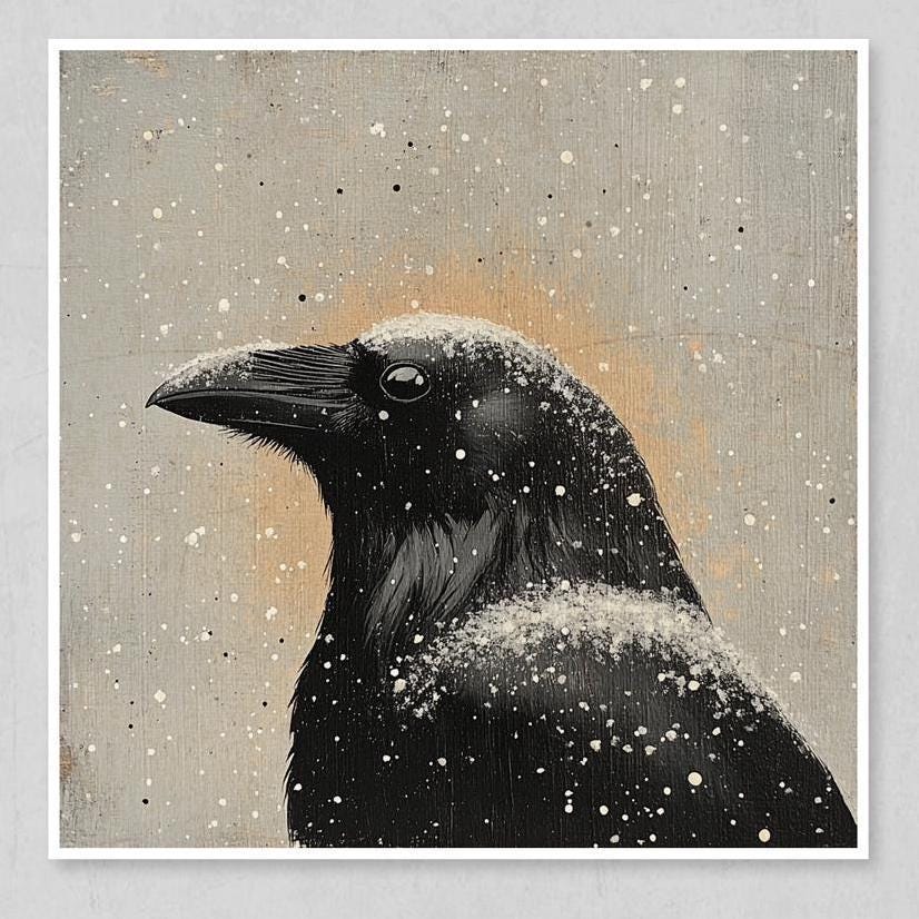raven wall art, gothic decor, dark academia, nature prints, winter landscape, bird art, crow art, wildlife art, wall art set, raven, gothic, dark academia, nature, winter, landscape, bird, crow, wildlife, wall art, set