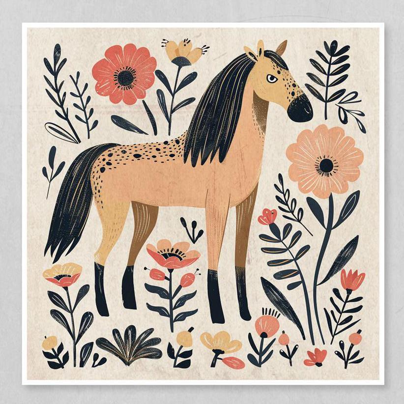 horse art print, boho nursery decor, farmhouse wall art, kids room art, equestrian decor, woodland animal print, bohemian wall decor, rustic home decor, horse lover gift, nursery wall art, kids room prints,animal print set, floral horse print