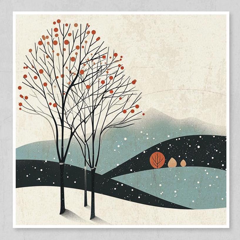 winter wall art, minimalist art, Scandinavian decor, modern decor, winter landscape, tree art, woodland art, forest art, wall art set, printable art, winter, minimalist, Scandinavian, modern, landscape, tree, woodland, forest, wall art, set of 4