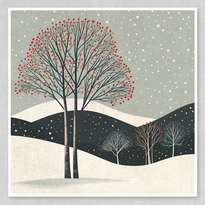 Minimalist Winter Wall Art – Set of 4 Snow Scene Prints | Scandinavian Decor