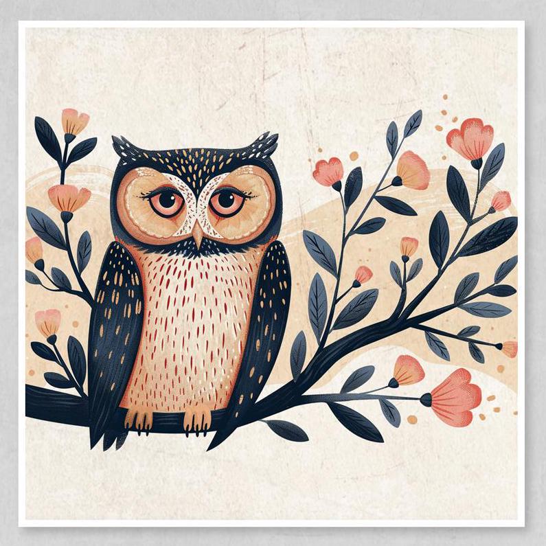 Owl Wall Art - Set of 4 Boho Owl Prints | Woodland Nursery Decor for Kids Room