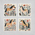 Boho Horse Art Prints Set of 4 – Floral Horse Illustration | Rustic Woodland Prints