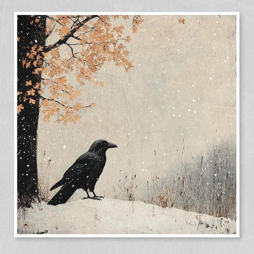 Raven Wall Art - Set of 4 Winter Nature Prints | Gothic Dark Academia Decor