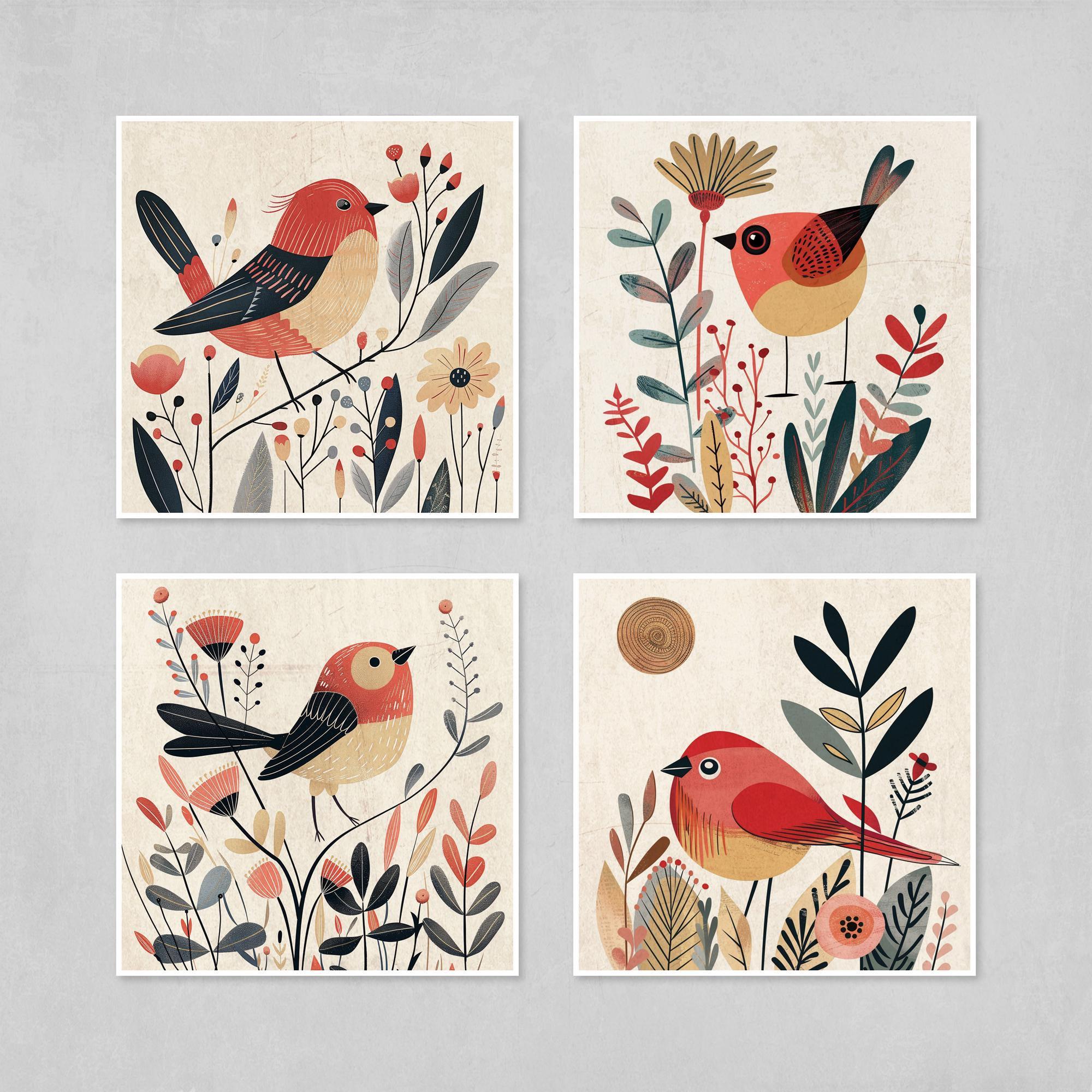 Boho Bird Wall Art – Colorful Bird Art Prints | Modern Bohemian Floral Decor