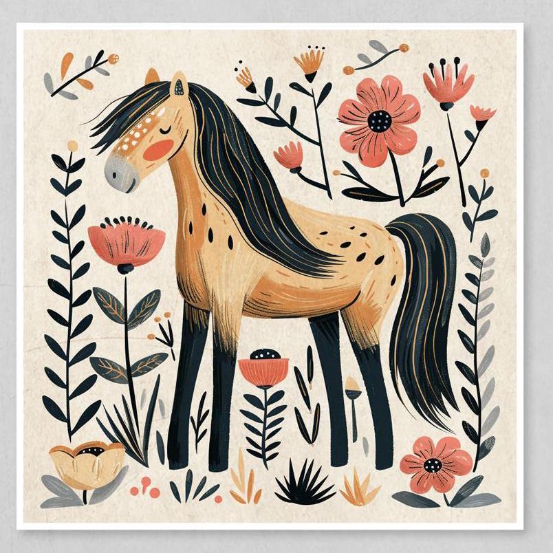 horse art print, boho nursery decor, farmhouse wall art, kids room art, equestrian decor, woodland animal print, bohemian wall decor, rustic home decor, horse lover gift, nursery wall art, kids room prints,animal print set, floral horse print