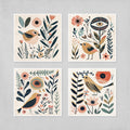 Whimsical Bird Art Prints – Boho Wall Art Set of 4 Rolled Canvas Prints