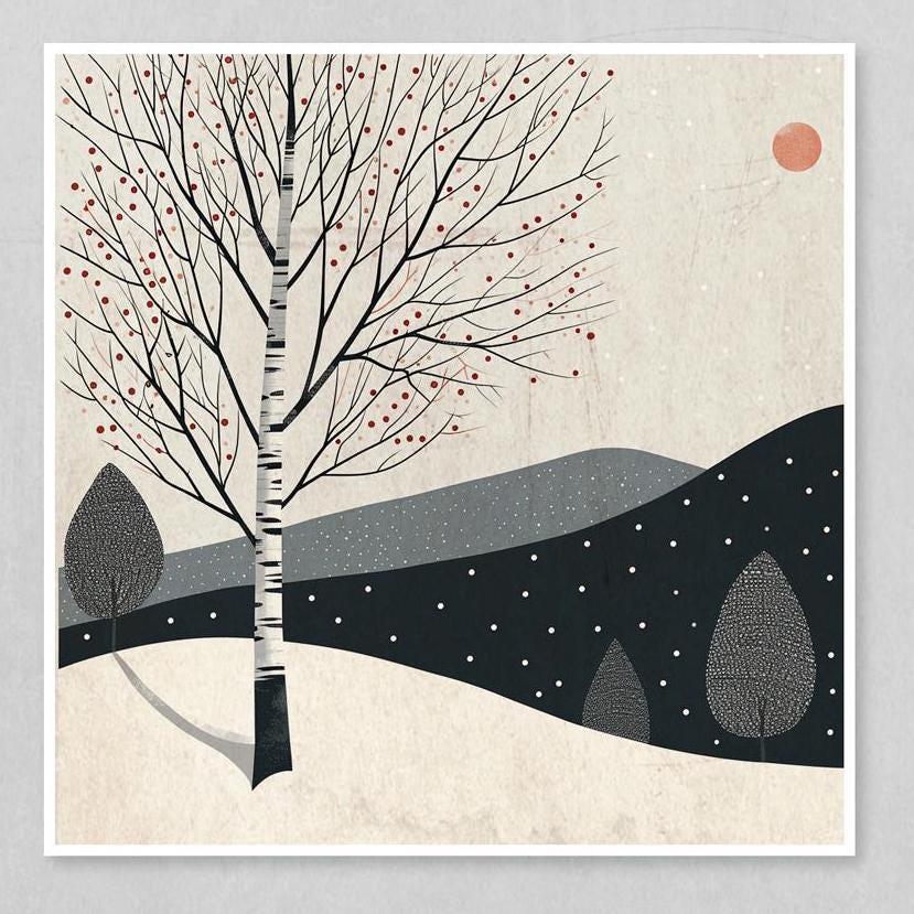 winter wall art, minimalist art, Scandinavian decor, modern decor, winter landscape, tree art, woodland art, forest art, wall art set, printable art, winter, minimalist, Scandinavian, modern, landscape, tree, woodland, forest, wall art, set of 4
