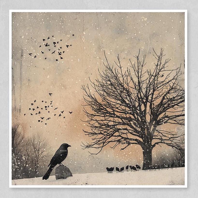 Crow Wall Art - Rustic Bird Prints & Winter Forest Nature Art Prints