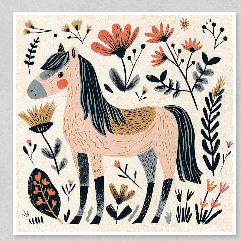 horse art print, boho nursery decor, farmhouse wall art, kids room art, equestrian decor, woodland animal print, bohemian wall decor, rustic home decor, horse lover gift, nursery wall art, kids room prints,animal print set, floral horse print