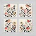 Bird Prints Set – Boho Wall Decor | Folk Art Prints with Abstract Floral Artwork