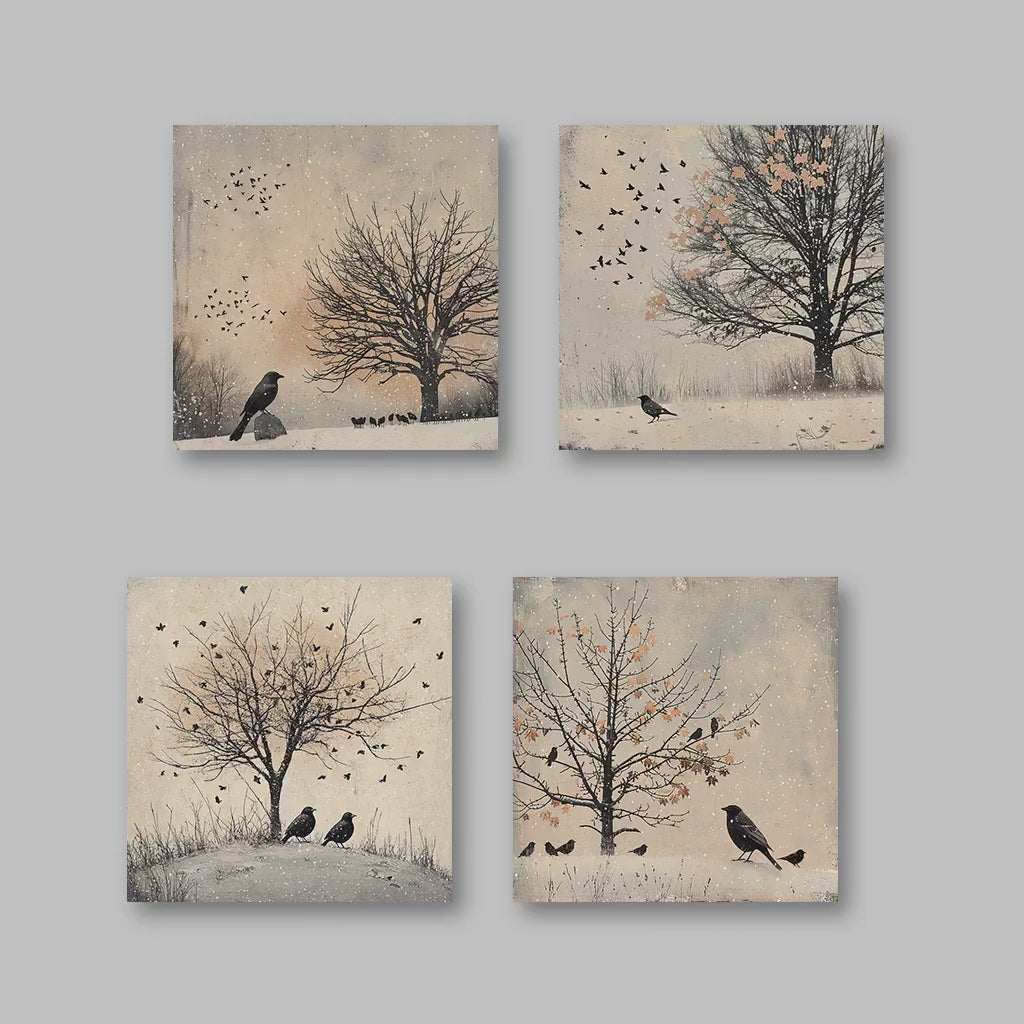 Crow Wall Art - Rustic Bird Prints & Winter Forest Nature Art Prints