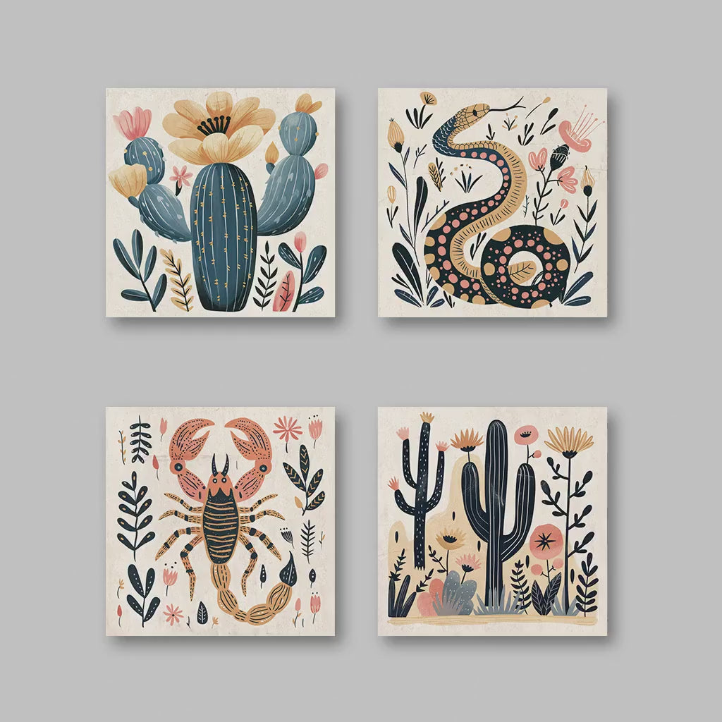 Boho Cactus Wall Art – Desert Wildlife Prints | Snake, Scorpion & Flora Set